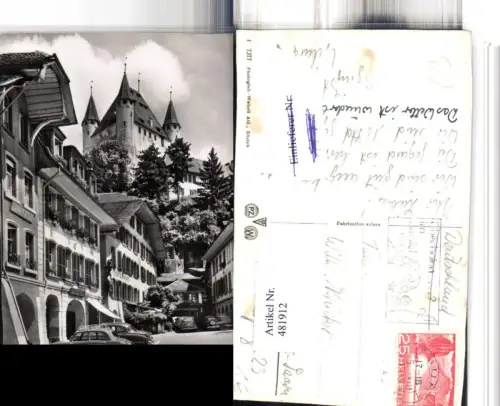 481912,Thun Rathausplatz m. Schloss Oldtimer Kt Bern