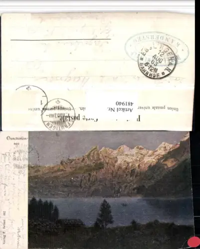 481940,Künstler AK Oeschinensee See b. Kandersteg Bergkulisse Kt Bern