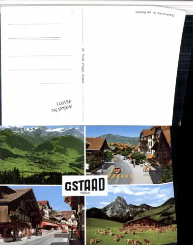 481971,Gstaad Totale Straßenansicht Rinder Mehrbildkarte Kt Bern