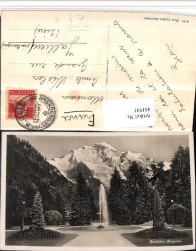 481991,Interlaken Kurgarten Fontäne Bergkulisse Kt Bern