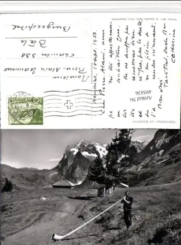 495436,Alphornbläser m. Wetterhorn b. Grindelwald Bergkulisse Kt Bern
