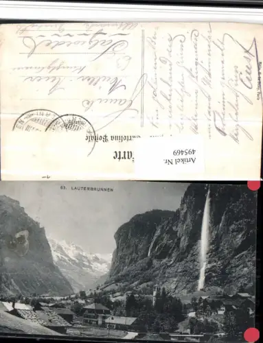 495469,Lauterbrunnen Teilansicht Wasserfall Bergkulisse Kt Bern