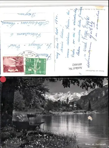 495482,Brienz am See Ufer Kirche geg. Haslibergen Bergkulisse Kt Bern