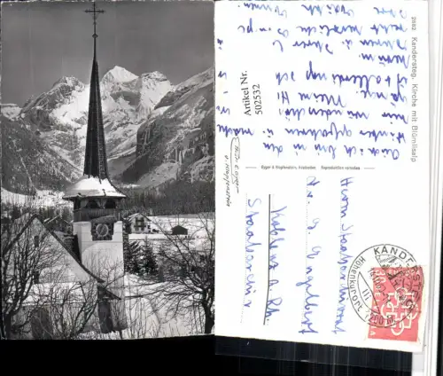 502532,Kandersteg Kirche m. Blümlisalp Bergkulisse Kt Bern