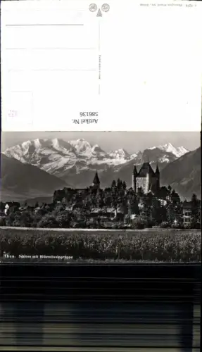 586136,Foto Ak Thun Schloss m. Blüemlisalpgruppe Switzerland