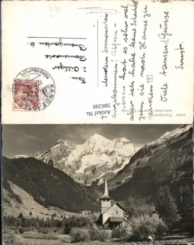 586398,Foto Ak Kandersteg Katholische Kirche m. Blümlisalp Switzerland