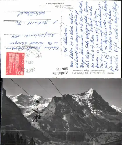 586708,Foto Ak Grindelwald Firstbahn Fiescherhörner Eiger Silberhorn Sessellift Switzerland