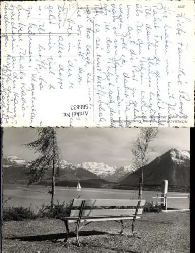 586833,Foto Ak Hilterfingen Hünibach a. Thunersee Blick geg. Blümlisalp Niesen Switzerland