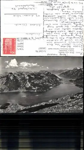 586997,Foto Ak Blick v. Niesen Thuner- u. Brienzersee Interlaken Switzerland