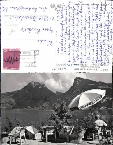 587222,Foto Ak Motel Faulensee b. Spiez Bahnpost Güterexpedition Zürich Switzerland Reklame Rivella