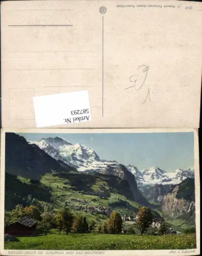 587293,Wengen geg. d. Jungfrau u. d. Breithorn Switzerland pub J. Gaberell 2747