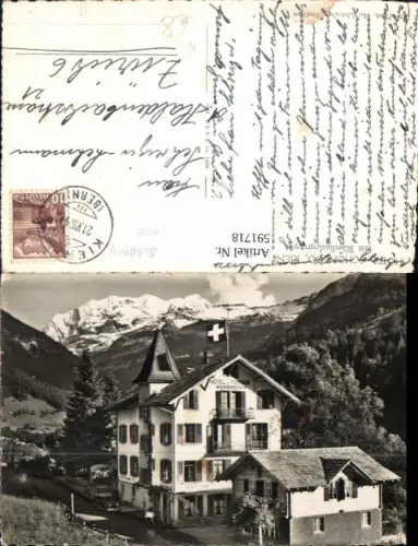 591718,Foto Ak Reichenbach im Kandertal Hotel Schönegg Kiental m. Blümlisalpgruppe Switzerland