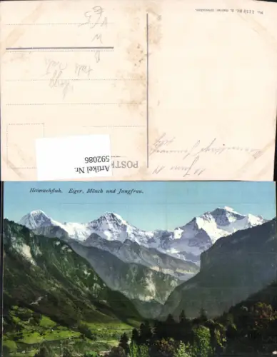 592086,Interlaken Heimwehfluh Eiger Mönch u. Jungfrau Switzerland pub Ed. R. Gabler 1110