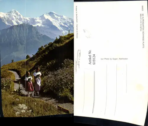 619124,Foto Ak Gündlischwand Wilderswil Im Alpengarten Schynige Platte Mönch u. Jungfrau Frauen Tracht