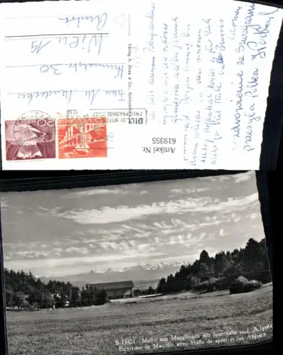 619355,Foto Ak Motiv a. Magglingen m. Sporthalle u. Alpen Macolin