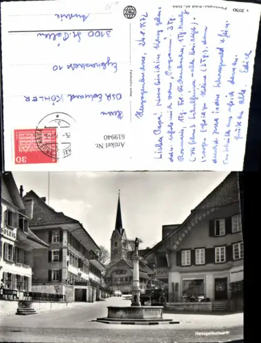 619940,Foto Ak Herzogenbuchsee Ansicht m. Brunnen Kirche