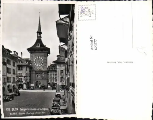 620577,Foto Ak Bern Zeitglockenturm u. Kramgasse Tour de l Horloge et Grand Rue Uhr