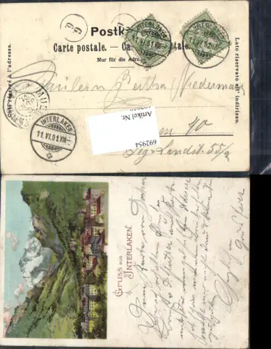 692954 Lithographie Gruss aus Interlaken