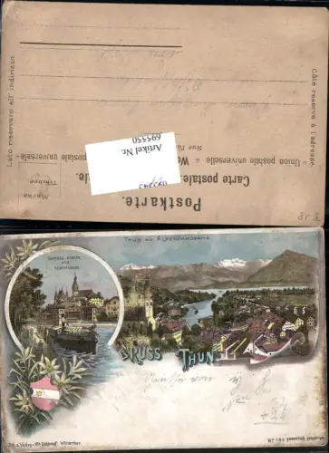 695550 tolle Lithographie Gruss aus Thun am Thunersee pub Heinrich Schlumpf Winterthur 185