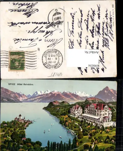 696034 Künstler AK Spiez Berner Oberland Hotel Belvedere Kt Bern