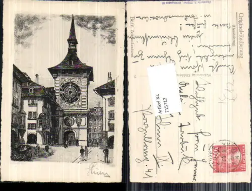 715712 Künstler AK Radierung Bern Berne Zeitglockenturm