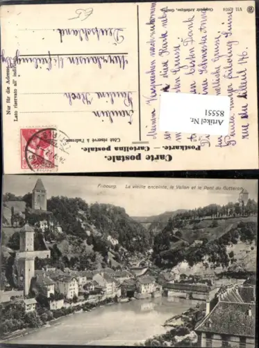 85551,Freibung La vieille enceinte le Vallon et le Pont du Gutteron Kt Freiburg Fribourg