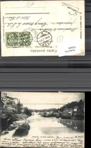 105600,Fribourg Le pont suspendu Brückenansicht 1904 Kanton Freiburg