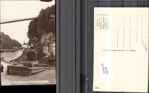 105678,Fribourg La fontaine de la Fidelite et le Pont du Gotteron Brunnen Hängebrücke Kanton Freiburg