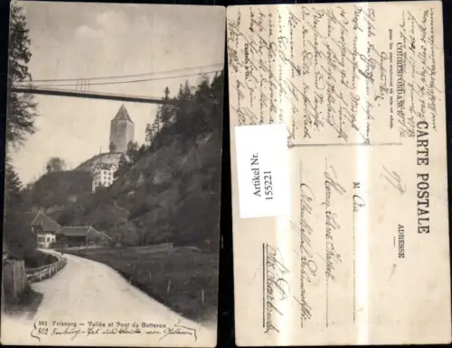 155221,Fribourg Vallee et Pont et Gotteron Ansicht Hängebrücke Festung Kt Freiburg