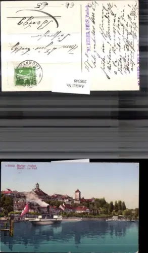 208349,Murten Morat Teilansicht m. Hafen Dampfer Kt Freiburg