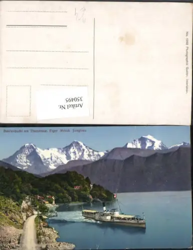 350495,Beatenbucht am Thunersee m. Eiger Mönch u. Jungfrau Dampfer Kt Freiburg
