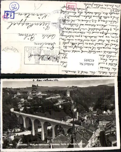 412695,Fribourg Freiburg Pont de Zaehringen et le Schönenberg Teilansicht Brücke