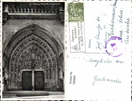 586896,Foto Ak Freiburg im Üechtland Fribourg Porche de la Cathedrale Kathedrale Switzerland
