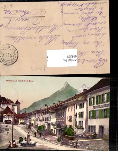 695568 Gruyeres Greyerz la rue et Dt. de Broc Hotel de La Fleur Fribourg Freiburg