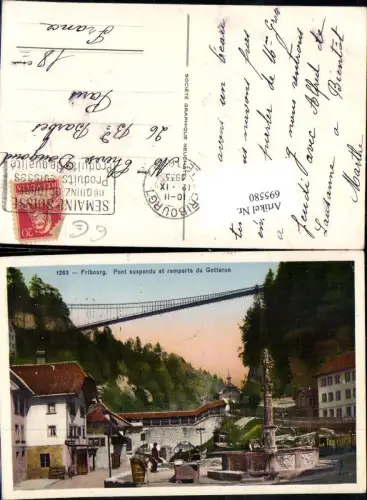 695580 Fribourg Freiburg Brücke Pont suspendu et remparts du Gotteron