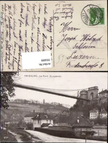 705899 Fribourg Freiburg Le Pont Suspendu Hängebrücke Brücke