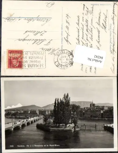 84242,Geneve Genf Ile J.J. Rousseau et le Mont Blanc Kt Genf