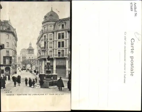 97449,Geneve Fontaine de l'escalade et tour de L'ile Denkmal Straßenpartie Kt. Genf