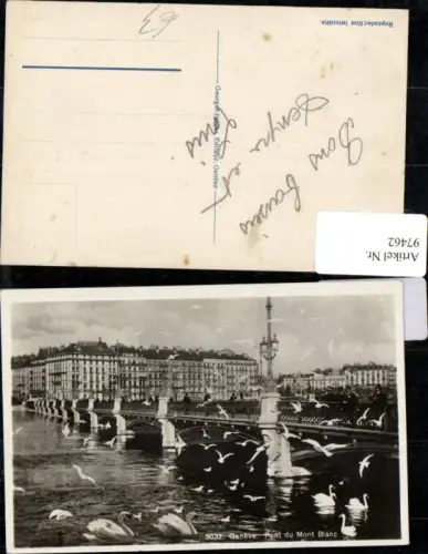 97462,Geneve Pont du Mont Blanc viele Schwäne Brücke Kt. Genf