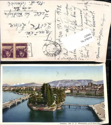 99057,Genf Geneve Rousseau et le Mont Blanc