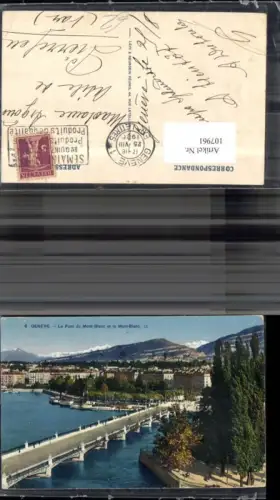 107961,Geneve Le Pont du Mont Blanc et le Mont Blanc 1930 Kanton Genf