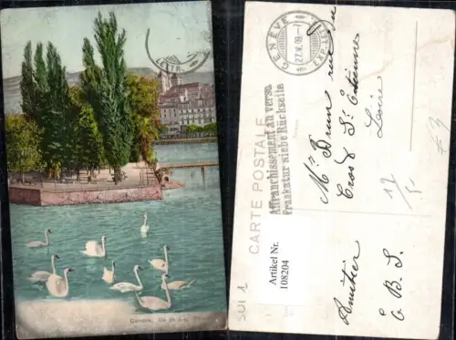 108204,Geneve Ille de Roussau Schwäne 1909 Kanton Genf