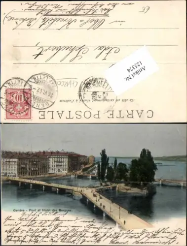 125374,Kanton Genf Geneve Stadt Pont et Hotel des Bergues Hafen Tolle Karte 1902