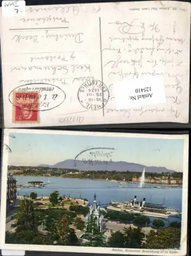 125410,Kanton Genf Geneve Stadt Monument Brunswick m. Schiffe Dampfer Hafen Expedier Stempel