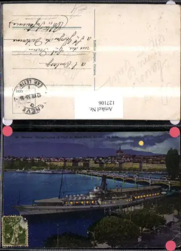 127106,Genf Geneve Hafen Brücke Nachtansicht Dampfer Schiff 1933