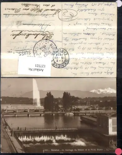 127321,Genf Geneve Le barrage du Rhone et le Mont Blanc Springbrunnen Wehranlage 1914