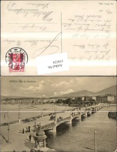 154524,Genf Geneve Pont du Montblanc Ansicht Brücke Gleise Kutsche u. Personen 1914 Kt Genf