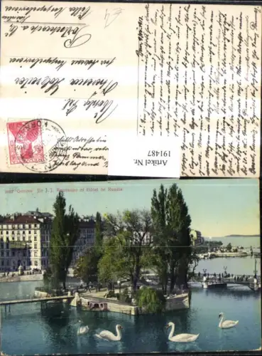 191487,Geneve Ile J. J. Rousseau et Hotel de Russie Insel Schwäne Kt Genf