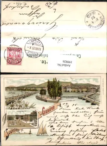 199826,Litho AK Geneve Genf Totale Place Neuve Segelboot Edelweiß Mehrbildkarte