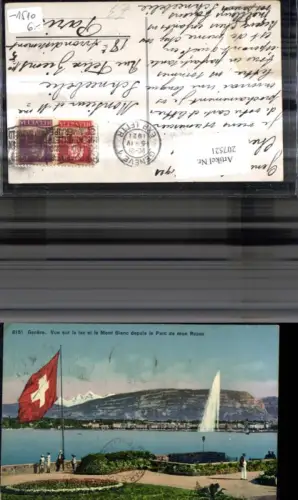 207521,Geneve Genf Vue sur le lac et le Mont blanc depuis le Parc de mon Repos Fontäne Flagge